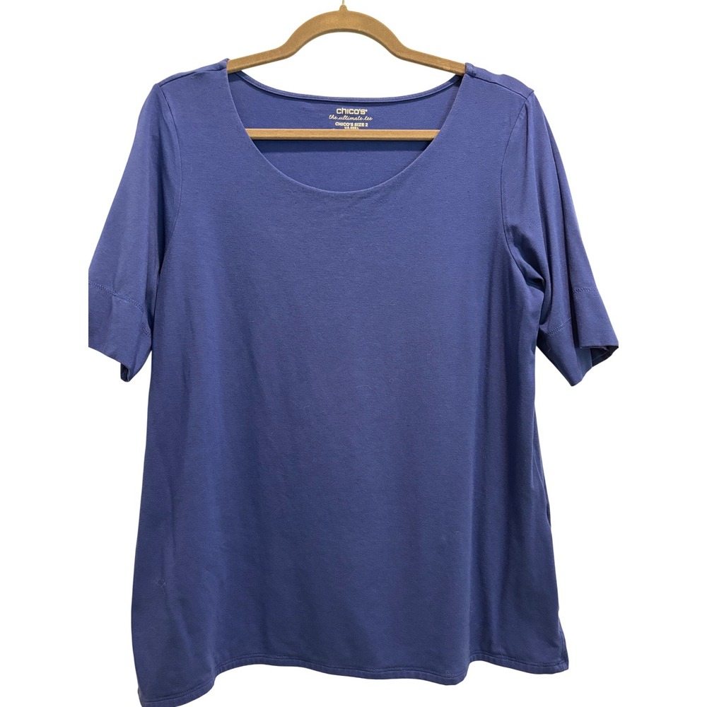 EUC Chico's The Ultimate Tee Womens Size 2  Purple Elbow Sleeve Scoop Neck